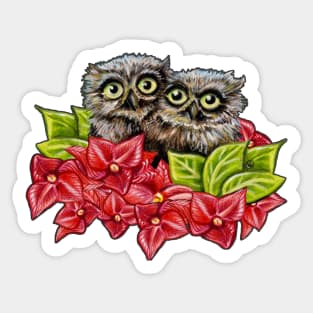 Baby Owls on a Branch Sticker